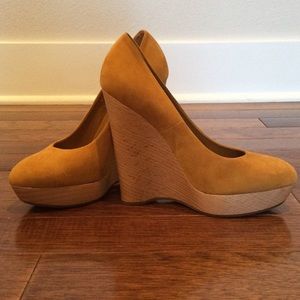 YSL TRIBUTE SUEDE YELLOW MUSTARD WEDGE